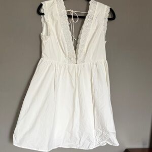 Elegant White Lace Trim Mini Dress